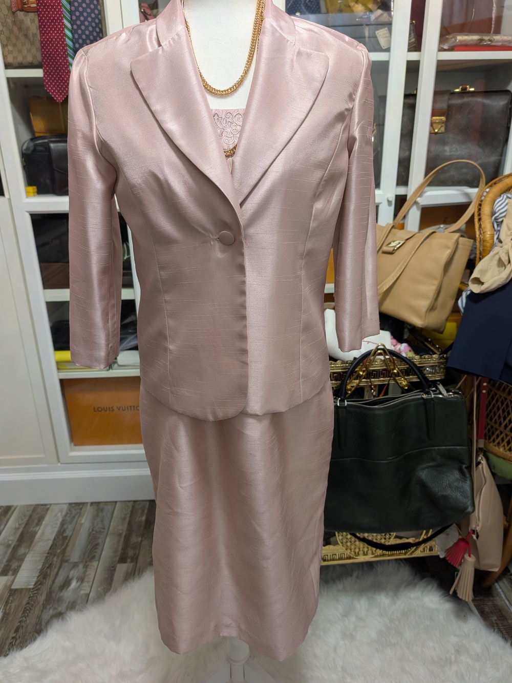 karin stevens Satin Blush Pink Women's Blazer & Skirt Set